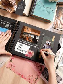 Personalisiertes Namens-/Fototagebuch, Retro Fotoalbum DIY Notizbuch, personalisiertes Notizbuch, individuelles Tagebuch mit Fotos, handgemachtes DIY Fotobuch, Retro Leder Fotoalbum, 30 Seiten/Buch, großer Kapazität kreativer Notizblock, selbstklebende Fotosticker, Geschenk für Freunde, geeignet für Hochzeit, Familie, Baby, Reisen (Fotocharaktere sind zufällige Dekorationsmuster) - Verschiedenfarbig - Übersicht 3