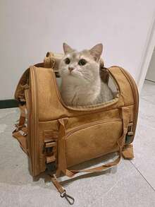 Transportín para mascotas, transportín para gatos, bolso portátil para mascotas, mochila transportadora de mascotas - Transportín blando para gatos medianos y perros pequeños de hasta 15 libras, bolso transportador de mascotas, transportín de viaje aprobado por aerolíneas - Marrón - Ver 10