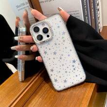 1个电镀水钻镶边闪亮星形透明手机壳，全包边防震保护套，适用于 11/12/13/14/15/16/17/Pro Max Plus - 無色 - 查看 18