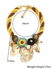 Women's Bohemian Style Faux Shell Exaggerated Necklace - Gold Braided Rope Choker Necklace, Perfect Accessory For Beach Vacation And Summer Outfits - Multicolor - View 2