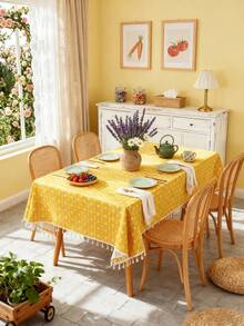 MineLain 1pc Bohemian Yellow Geometric Tablecloth, Rectangular Tablecloth With Beige Tassel Decor, Washable, Suitable For Coffee Table, Bedside Cabinet, Dining Table Decoration, Home Decor, Dining, Gathering, Party And Holiday Events, Daily Home Decor, Spring/Summer - Yellow - View 17