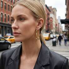304 Stainless Steel Simple U-Shaped Bamboo Knot Design Earrings, Fashionable & Unique, Durable & Fade-Resistant, Suitable For Women - Gold - View 8