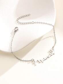 1 Stück 18K vergoldetes Edelstahl "Mama" Buchstaben Kette Armband, minimalistischer, lässiger und vielseitiger Schmuck, perfektes Muttertagsgeschenk für Mama - Silber - Übersicht 5