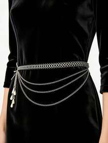 1pc Exaggerated Gold Sexy Party Body Chain With Multi-Layer Faux Pearl Tassels, Women's Waist Chain, Gift For Girlfriend, Sisters, Birthday, Vacation, Party - Bạc - Xem 2