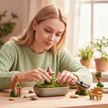 10 Pieces - Simulation Resin Stone House, Wooden House, Wooden Chair, Road Sign, Stone Bonsai Statue Decoration Set, Fairy Garden Accessories/Moss Micro Landscape Gardening Bottle Landscaping/Rockery/Aquarium Decoration, DIY Accessories - Multicolor - View 5