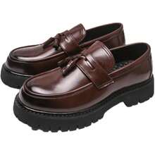 Men's Leather Slip-On Loafers With Tassels For Business Casual - Brown - View 12