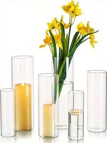1 Set Glass Cylinder Vase, Transparent Vase, Candle Holder, Suitable For Dining Table Decor, Wedding Home Decor, Birthday Graduation Ceremony, Room Decoration, Etc. - Multicolor - View 4