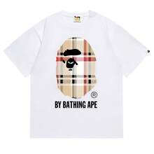 BAPE A Bathing Ape Men's Classic Logo Tee – Plaid Check Ape Head Graphic Cotton T-Shirt - 白色 - 查看 7