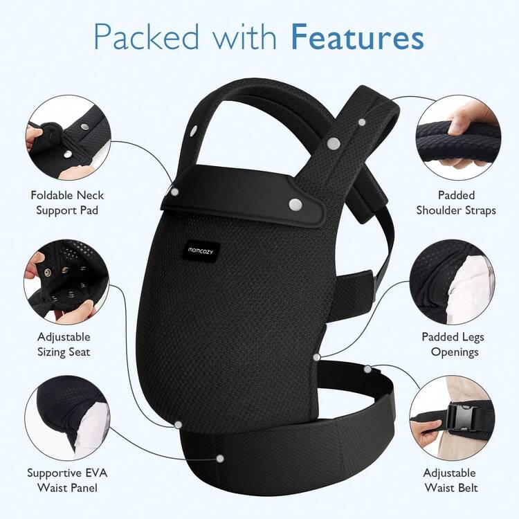 Momcozy Baby Carrier For Newborns To Toddlers – Ergonomic, Comfortable And Lightweight, Suitable For 3–20 Kg, Easy To Attach - Lưới không khí màu đen - Xem 5