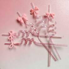 粉色闪光蝴蝶结吸管 - 可爱的派对装饰品，适合婚礼、生日、青少年睡衣派对和蝴蝶主题聚会 - 粉色 - 查看 1