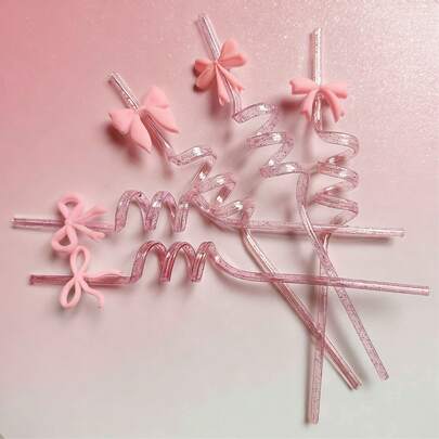 Pailles à nœud papillon rose pailleté - Jolies décorations de fête convenant pour les mariages, les anniversaires, les soirées pyjama d'adolescentes et les rassemblements sur le thème du papillon