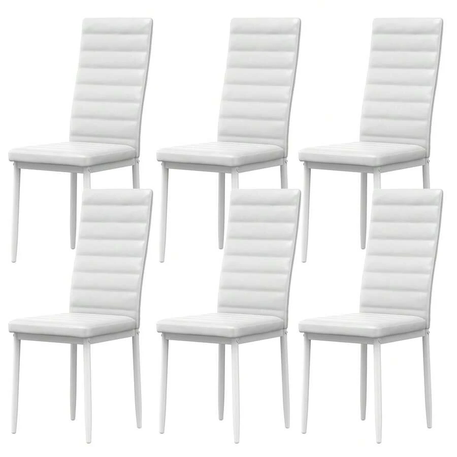 6 Pcs PU Leather Dining Chairs High Back Upholstered Kitchen Chairs With Metal Legs Water-Resistant For Home Restaurant - 白色 - 查看 1