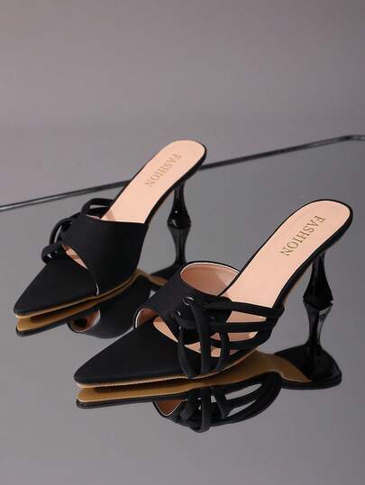 女士时尚高跟凉鞋，舞厅夜总会风格，纯色，交叉绑带，适合派对和日常穿着的百搭尖头高跟凉鞋