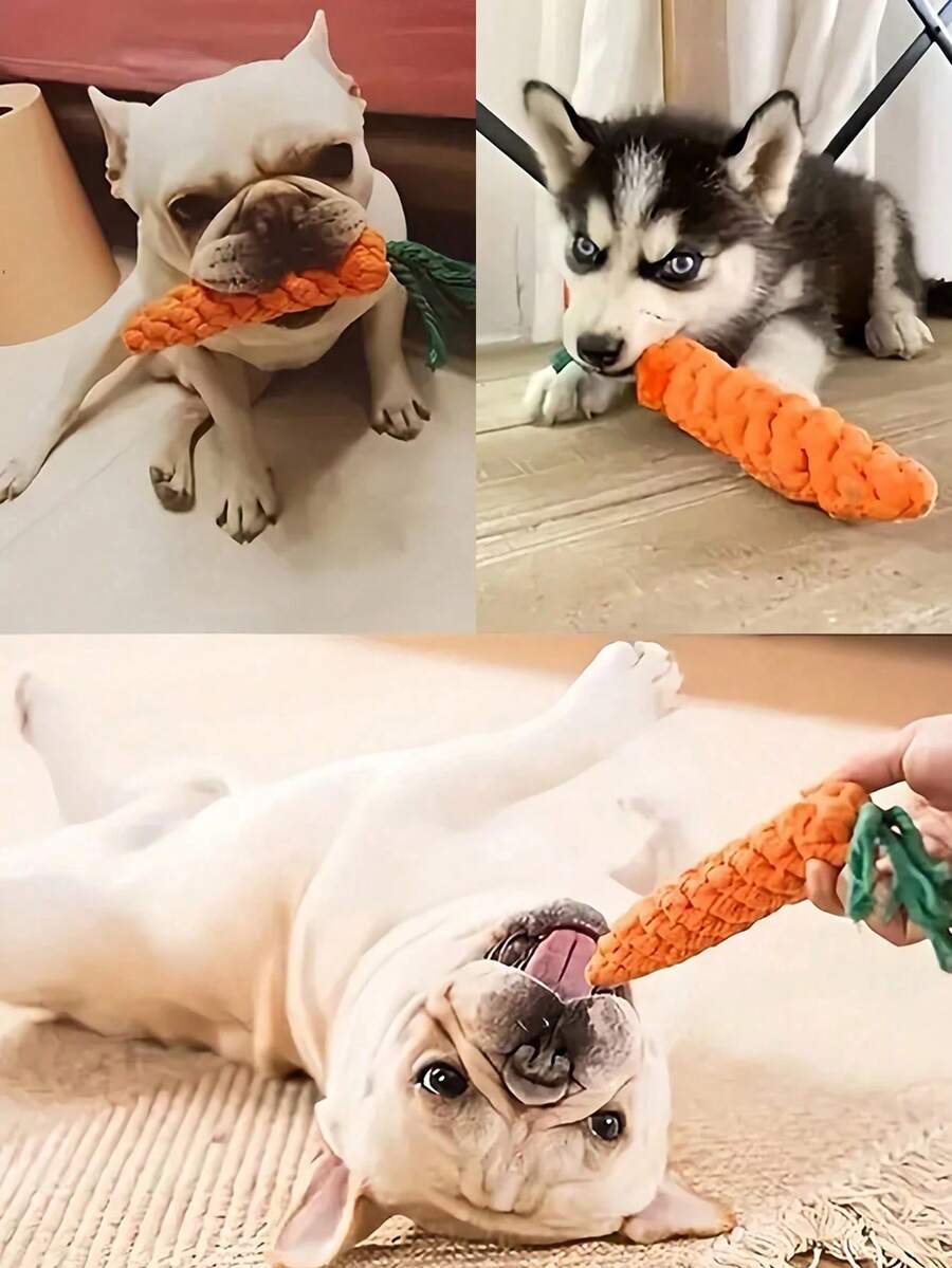 1 món đồ chơi gặm hình củ cà rốt cho thú cưng, đồ chơi bằng dây cotton, đồ chơi hình củ cà rốt dệt bền chắc, thích hợp cho việc chăm sóc răng miệng của chó và mèo. - Nhiều màu - Xem 1