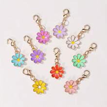 5/10/15pcs Oil Drop Daisy Flower Keychain DIY Bag Buckle Colorful Floral Pendant Keyring Pet Charm Jewelry - Keychain - View 3