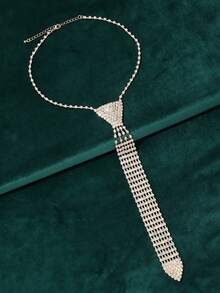 1 pieza Corbata con brillantes de rhinestone, corbata de moda para vestido de boda, vestido de novia, unisex para parejas - amarillo dorado - Ver 2