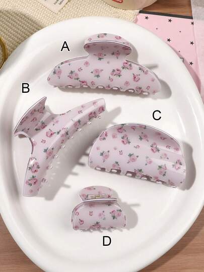 1 chiếc kẹp tóc hình bán nguyệt bằng acrylic in hình hoa hồng hồng, phụ kiện tóc nhẹ nhàng, lãng mạn kiểu Pháp, đa năng, thích hợp cho tóc đuôi ngựa, búi tóc hoặc tóc mái.