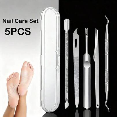 Nail Professional Muti Function Cuticle Pusher Remover Nail Care Manicure Tools Kits, Stainless Steel Pedicure Tool Set Professional Foot Care Exfoliator For Smooth Light Beige, Portable Travel Case Included
