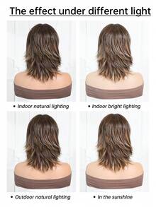 12 Inch Deep Brown Highlight Layered Short Wavy Wig, Textured Women's Wig, Deep Brown Hair, Short Wig, Layered Wig, Everyday Wig, Office Wig, Street Wig, Date Wig, Women's Hair, Suitable For Teenage Girls And Young Adults - Màu nâu highlight - Xem 10