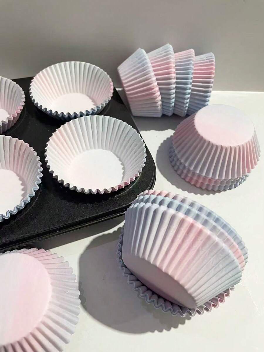 100个/200个/300个渐变色纸杯，不粘烘焙纸杯，适用于情人节、生日、婚礼和节日派对，烘焙工具