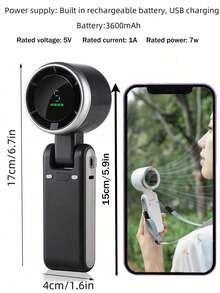 3600mAh Handheld Fan, USB Mini Portable Rechargeable Turbo Small Electric Fan, Desktop Small Cordless Fan, 5 Wind Speeds, Battery Powered, 3-In-1 Function, Air Turbine Cooling Technology, Suitable For Outdoor Activities, Travel And Work - Handheld - View 4