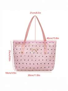 Large Capacity Handbag For Women, New Arrival Bow Decor Minimalist Fashion Korean Style Fresh Commuting Shoulder Tote Bag - Pink - View 2