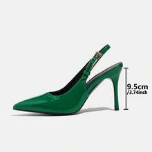 Business Casual Plain / Plain Toe Buckle Office High Heels Women's 2026 New Style Metallic Stiletto Heel Pointed Toe Strappy Sexy Patent Leather Closed-Toe Sandals - màu xanh lá - Xem 8