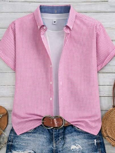 Women's Casual Striped Plaid Short Sleeve Shirt, Lightweight, Suitable For Summer Wear, Daily Use