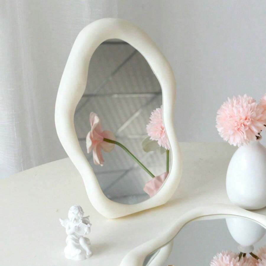 1 Set, Asymmetric Beige Cloud Mirror + 1 Notebook With 50 Pages