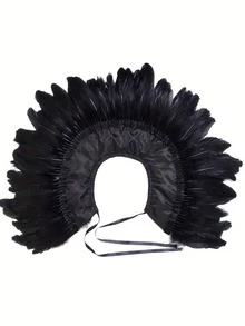 1件黑色哥特式仿羽毛披肩，适合角色扮演、化装舞会、复活节、狂欢节服装 - 黑色 - 查看 2