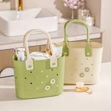 2pcs Floral Pattern Tote Bags, Floral Rubber Beach Tote Bags Made Of Durable Material With Soft Handles, Suitable For Storing Toiletries, Shopping, Camping, Etc. Reusable Multipurpose Personal Care Storage Bags For Home And Travel. - Multicolor - View 2