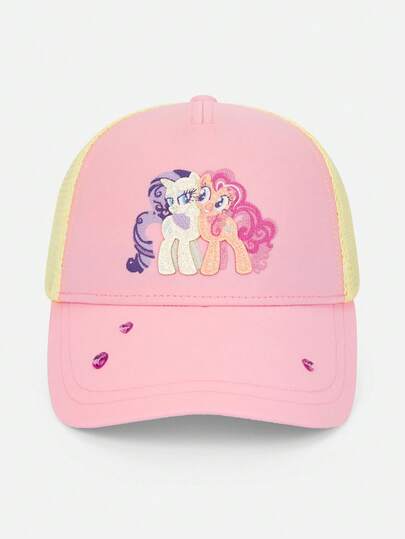 Balabala Mũ lưỡi trai lưới kiểu trucker họa tiết trái tim đính đá hình hoạt hình My Little Pony dành cho bé gái.