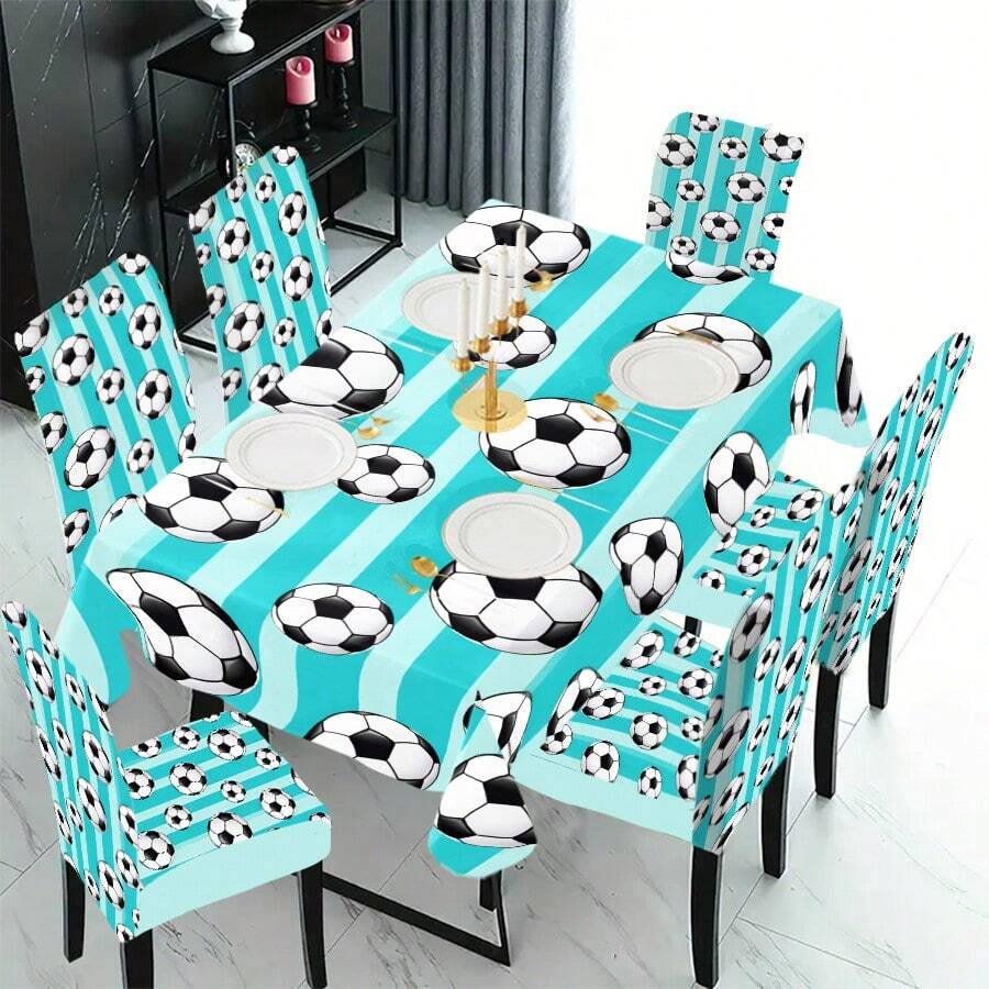 1/4/5/6/7/36pcs 2026 World Cup, Football Pattern Print Chair Covers/Seat Cushion Set, Suitable For Indoor Home, Restaurant, Hotel, Ideal Choice For Modern Daily Decor. Tablecloth Fits Square Dining Table, Elastic Chair Covers Are Washable.
