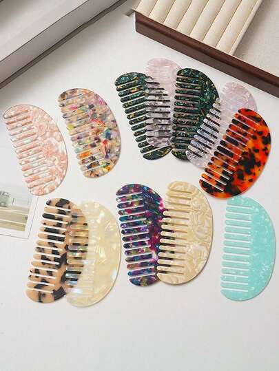 新款醋酸纤维半圆梳，复古高端质感，宽齿防静电顺滑发梳，便携式少女发梳