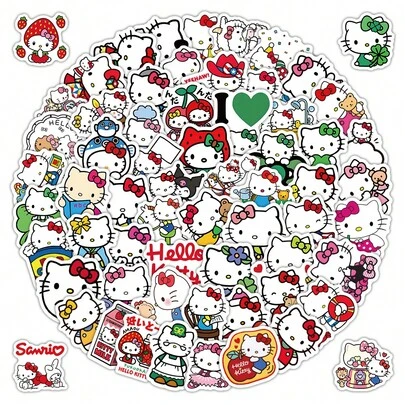 SANRIO 105pcs Cute Cartoon KT Cat Graffiti Stickers, Decorative Phone Case Craft Material Stickers Scrapbook Supplies Scrapbooking