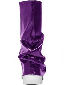 Women's Platform Round Toe Mid Calf Boots With Chunky Heel - M-purple - View 8