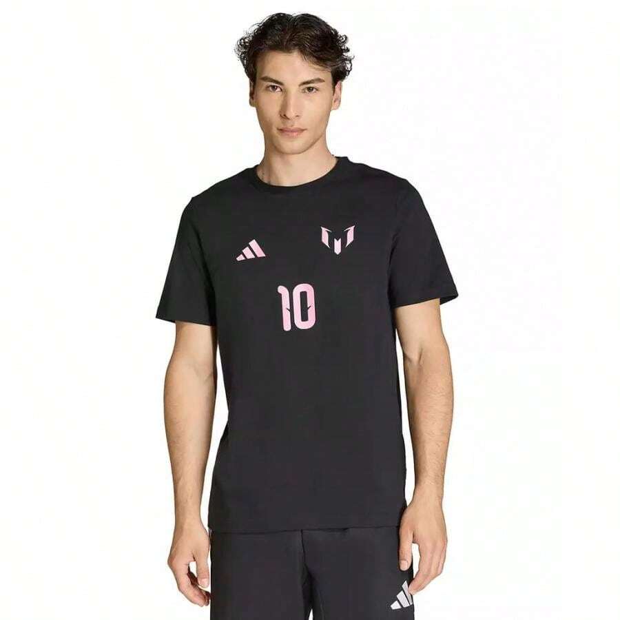 Adidas Men's Messi Crewneck T-Shirt | | Men Sports Tees & Tanks - 黑色/粉紅色 - 查看 1