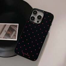 红色波点图案果冻黑色TPU软手机壳，适合作为情侣、女朋友、女儿、青少年的生日和圣诞礼物 - 黑色 - 查看 4