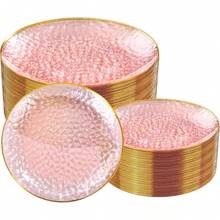 1 chiếc đĩa tráng miệng cao cấp màu hồng viền vàng, chất lượng cao, phù hợp cho đám cưới, tiệc tùng, sinh nhật, tiệc trà chiều, họp mặt gia đình, phục vụ khách sạn, lễ kỷ niệm, đồ dùng ăn uống có thể tái sử dụng. - Nhiều màu - Xem 1
