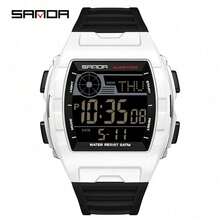 SANDA. SANDA Men's Fashionable New Barrel-Shaped Electronic Watch, Multi-Function Display, Stylish & Personalized Wristwatch - 2225J-black Green - View 18
