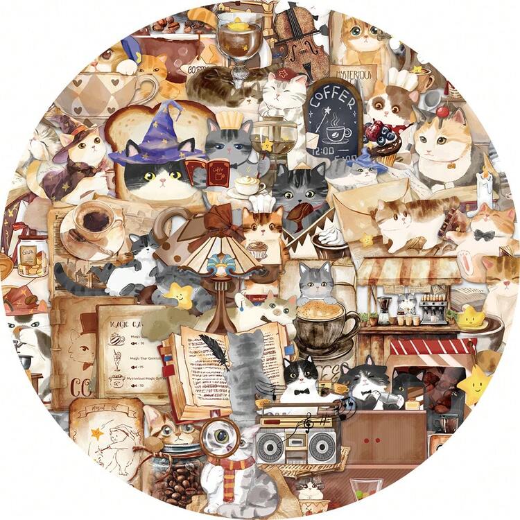 SCXXBSW 50PCS Magic Cat Cafe Series Stickers, Suitable For DIY Decorative Helmets, Cups, Hand Books, Waterproof PET Stickers - Multicolor - View 4