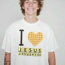 High-QualityI Love Jesus Jesus Love You Waffle  Shirt, Bryce Crawford Merch, Christian Apparel Graphic Tee, Funny Christian Breakfast T-Shirt - 白色 - 查看 4