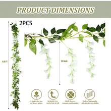 1/2/5件装 6.5英尺（约2米）人造紫藤花环，悬挂式仿真紫藤花环，人造植物藤蔓，装饰配件，适用于春季装饰、家居装饰、房间装饰、花园装饰、阳台装饰、墙面装饰、室内/室外装饰、卧室装饰、婚礼装饰、餐桌装饰、派对装饰、生日装饰、户外花园用品 - 彩色 - 查看 3