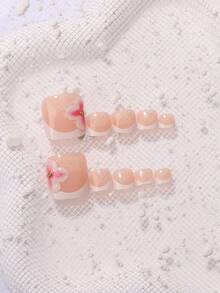 24片美甲贴纸，米色法式美甲，3D立体樱花图案，手工柔和氛围，1个指甲锉+1片果冻凝胶美甲贴片 - 淺粉色 - 查看 4
