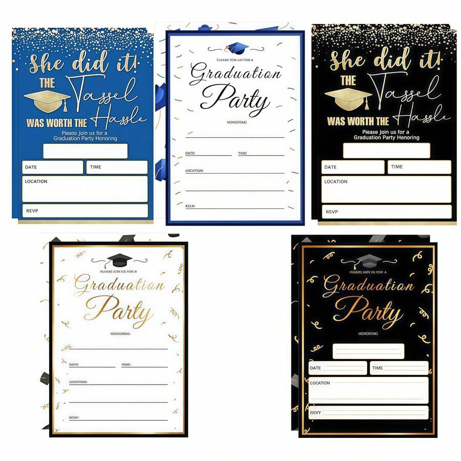 5款“毕业颂歌”金色毕业邀请函套装 - 双系列（女士专属+经典奢华），适用于毕业派对和宴会 - 畢業頌邀請 - 查看 1