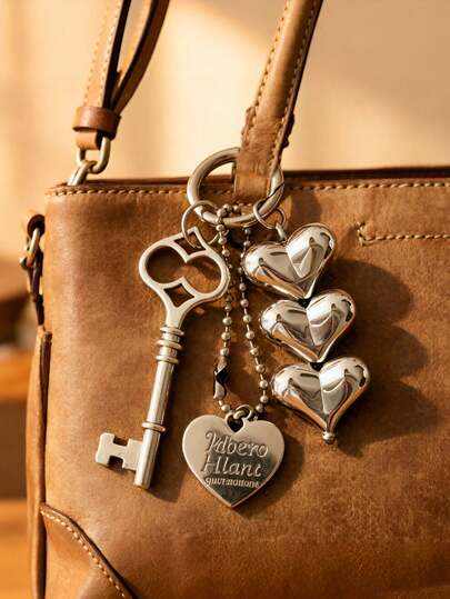 1个时尚三心珠简约金属字母吊牌钥匙扣，手提包汽车装饰礼品纪念品配饰