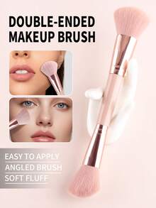 双头化妆刷，柔软刷毛，斜角轮廓刷+散粉刷，化妆工具 - 彩色 - 查看 1