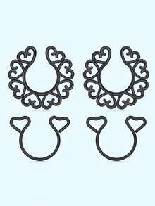 2对/套 不锈钢可调节乳夹 无穿孔可爱乳环 简约心形假乳环 女士身体饰品 - Fake Nipple Ring - 查看 4