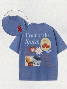 2026 New Arrival Y2K 2000s Retro Washed Casual Street Style Tops Men's Vintage Washed Cotton Oversized T-Shirt - Fruit Of The Spirit & Strawberry Cherry Graphic Tee, Boho Cottagecore Style, Casual Short Sleeve Top For Summer & Y2K Soft Aesthetic 2000s Style Retro Graphic Tees - Xanh hoàng gia - Xem 7