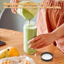 8PCS Glass Juice Bottles With Lids, 16oz Sealed Glass Bottles, Includes Straws, Smoothie Cup Lids And Strawsater Bottles Mason Jars Drink Cups, Suitable For Juicing, Smoothies, Drinkware Set - 查看 2